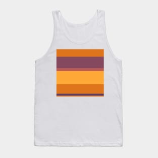 A mild package of Old Heliotrope, Deep Ruby, Dark Salmon, Brownish Orange and Yellow Orange stripes. Tank Top